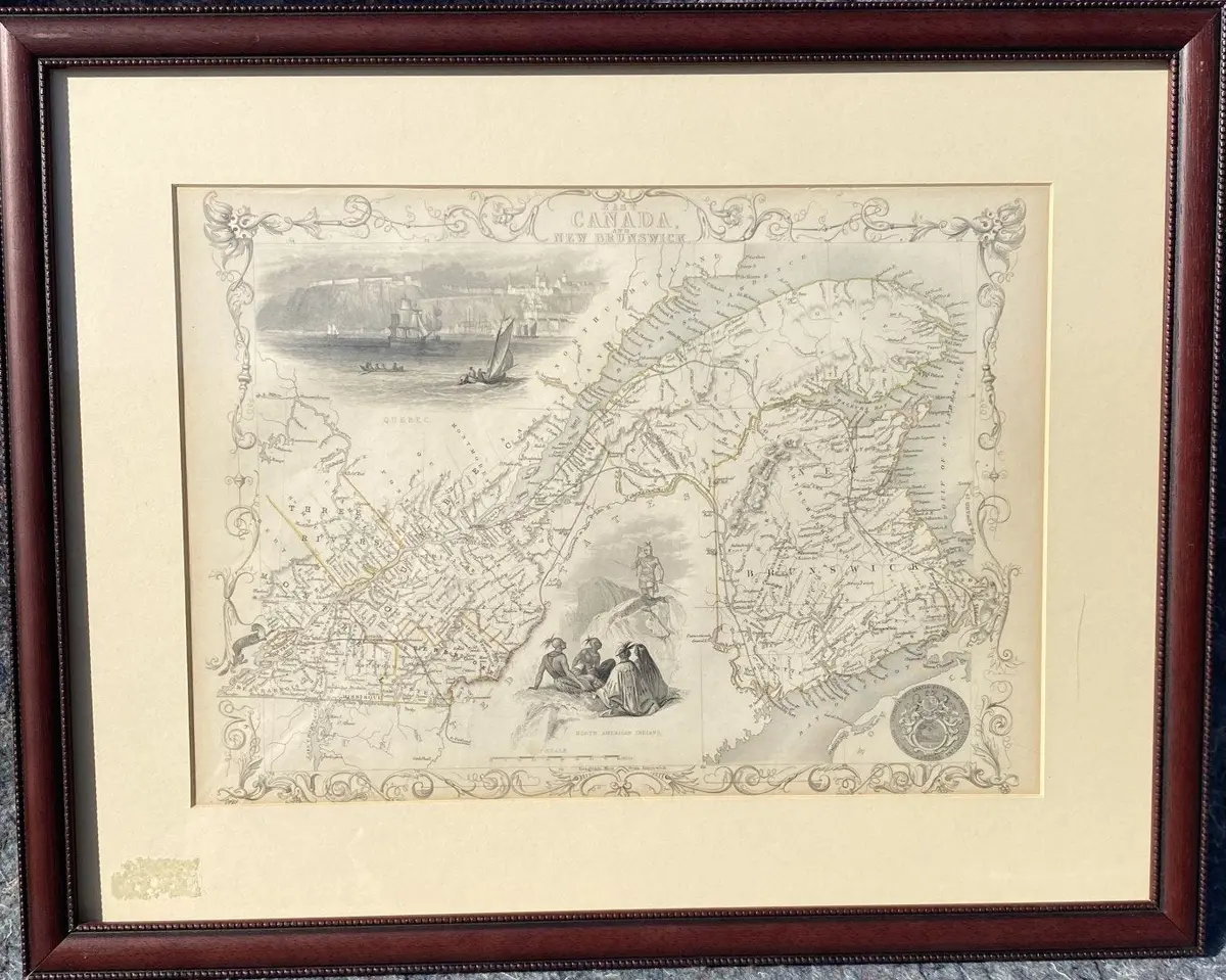 Framed Illustrated Map Of Canada And New Brunswick 1