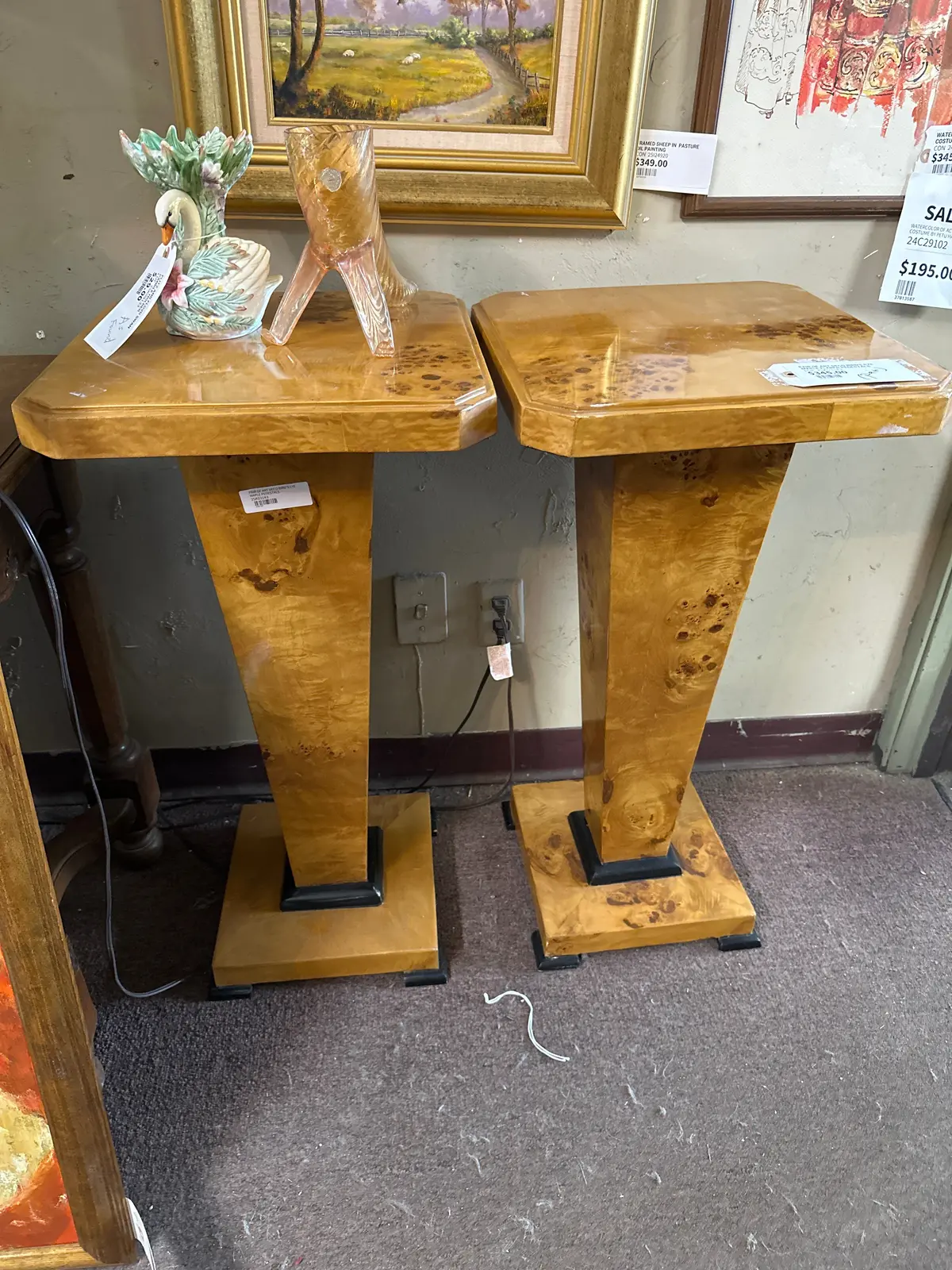 Pair Of Art Deco Bird's Eye Maple Flared Pedestals 1