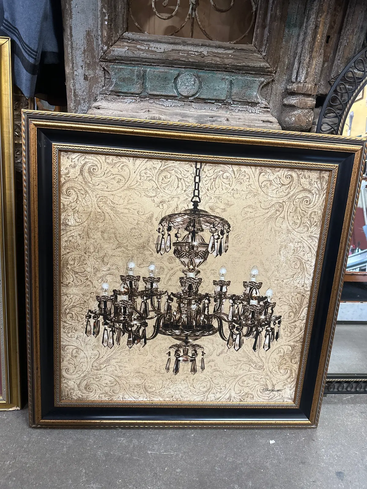 Chandelier Print In Black And Gold Frame 1