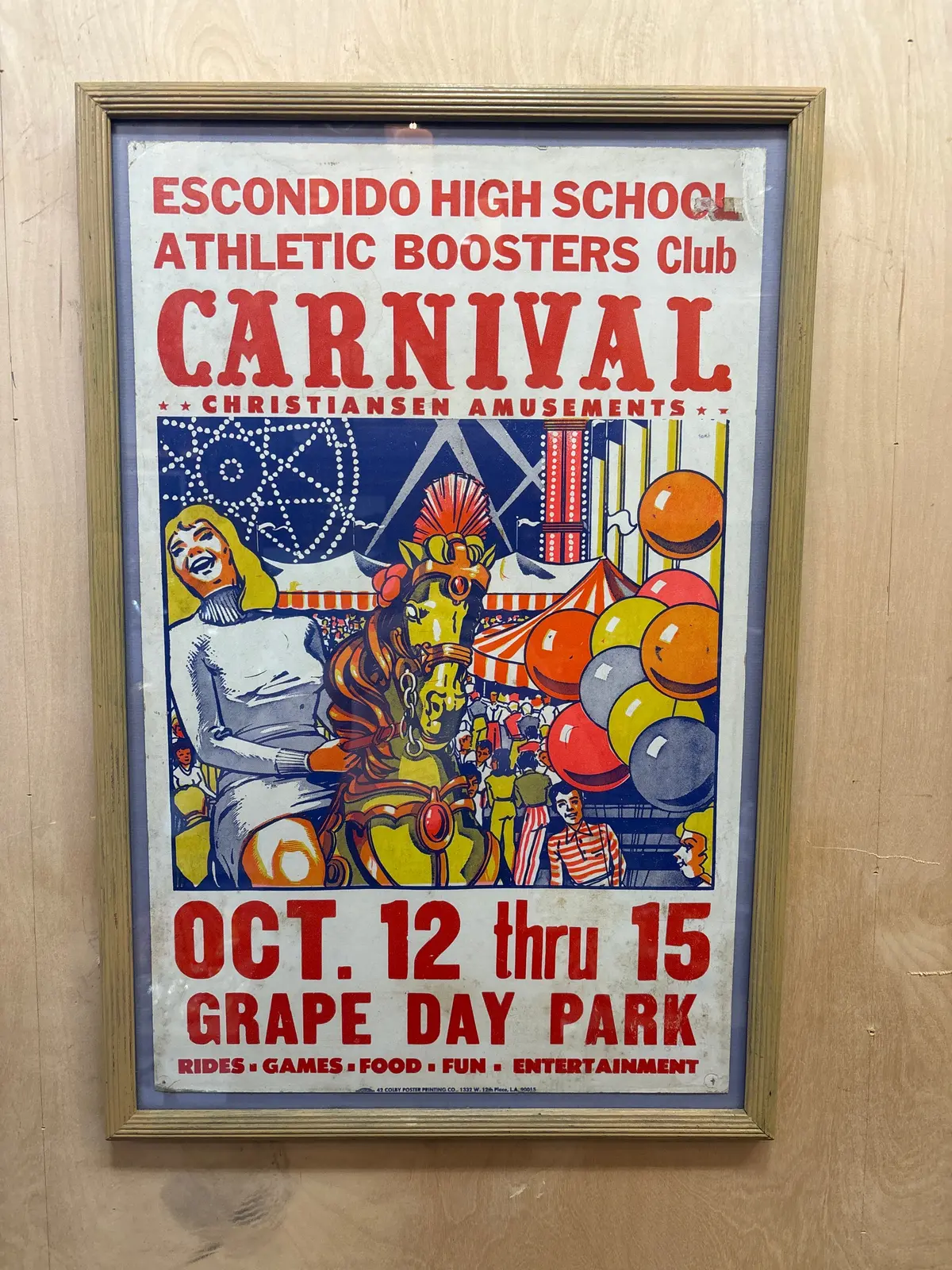 Vintage Framed Esconido High School Carnival Poster 1