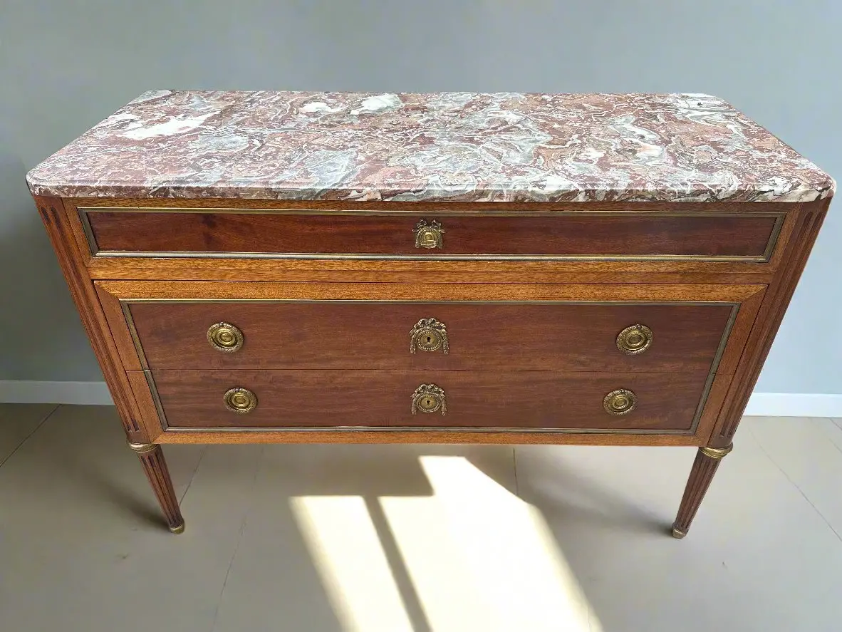3 Drawer Louis Xvi Marble Top Chest On Lavanta Legs-Needs New Marble 1