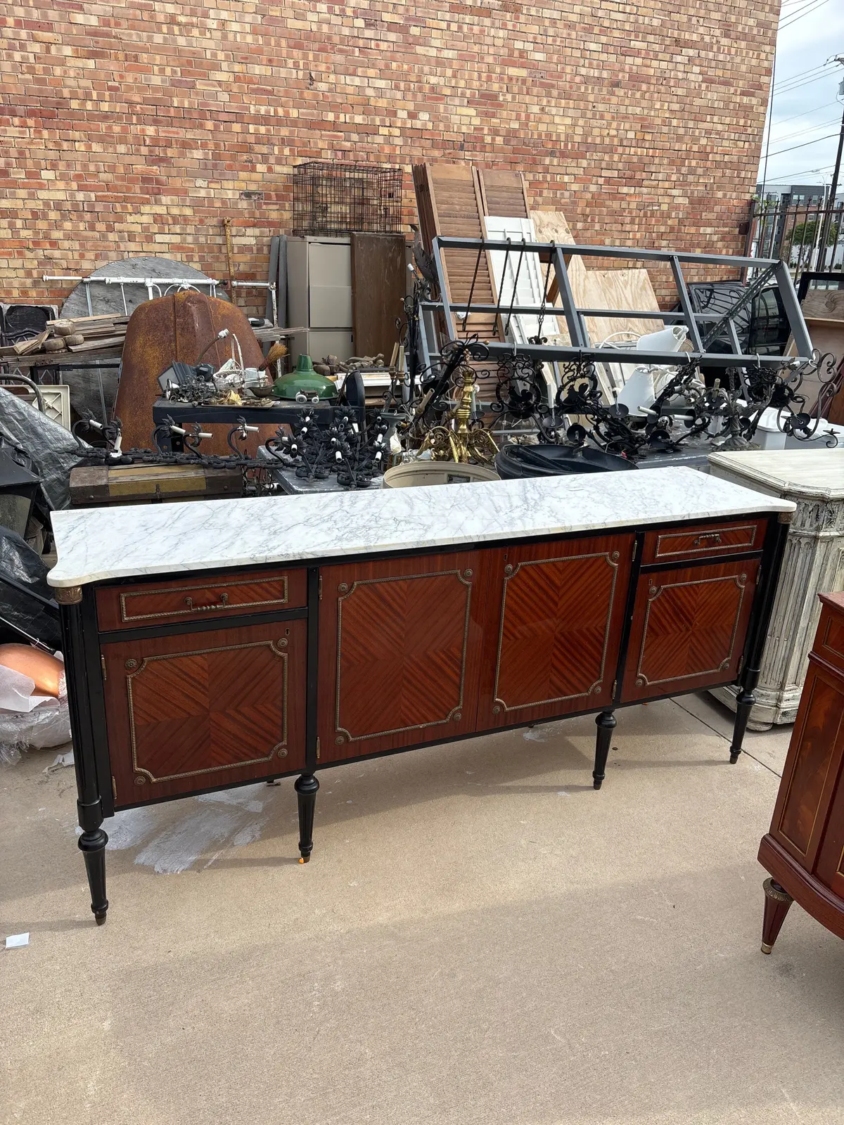 Louis Xvi White Marble Top 4 Door Mahogany Sideboard 1