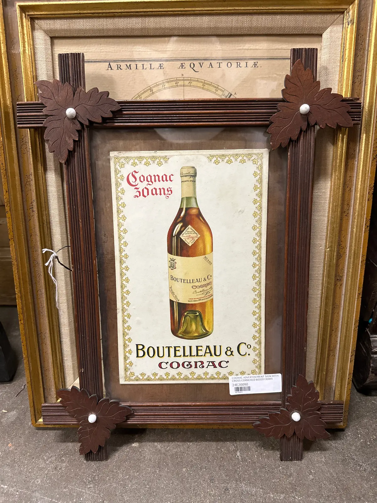 Cognac Advertisement Sign With Cross Cornered Wood Frame 1