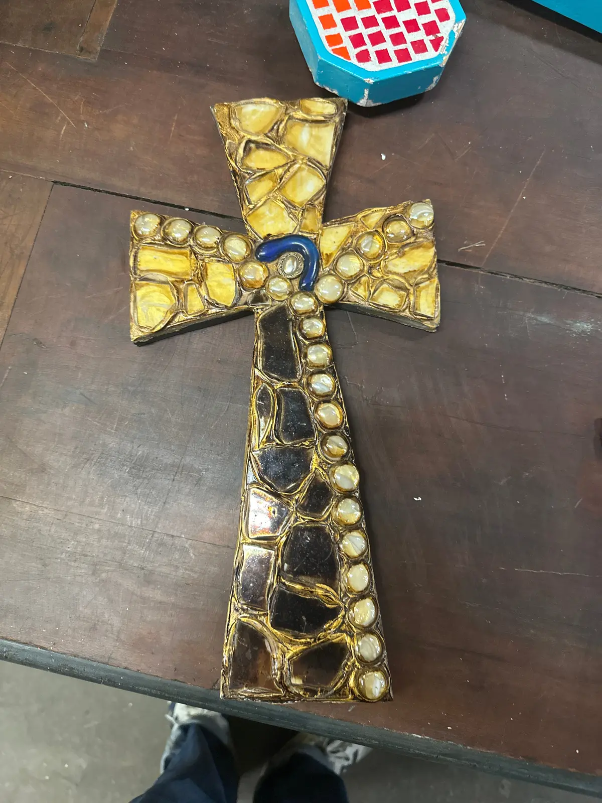 Wood Cross Mosaic With Rondels 1