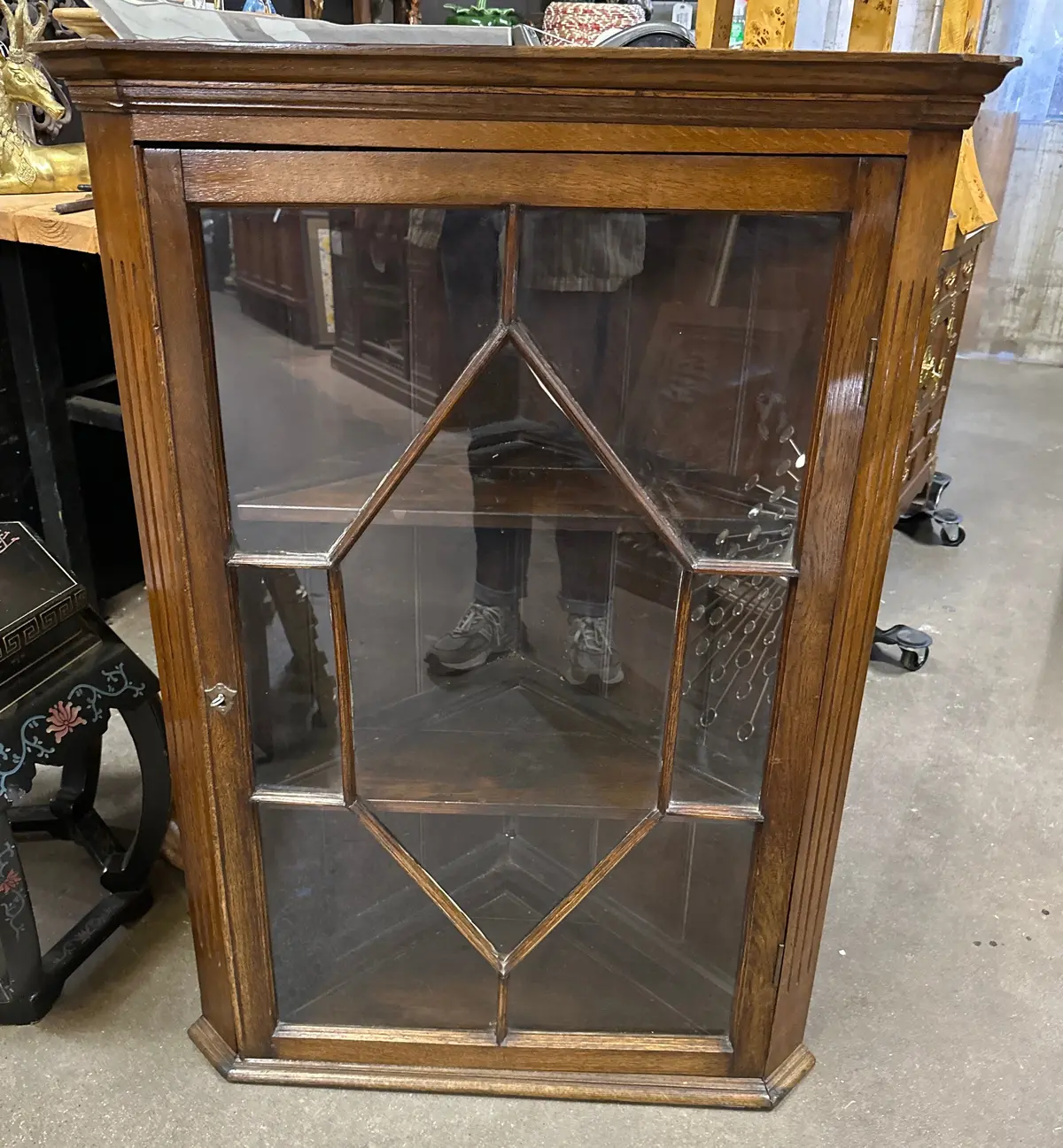 English Hanging Corner Cupboard With Mullioned Glass Cover 1