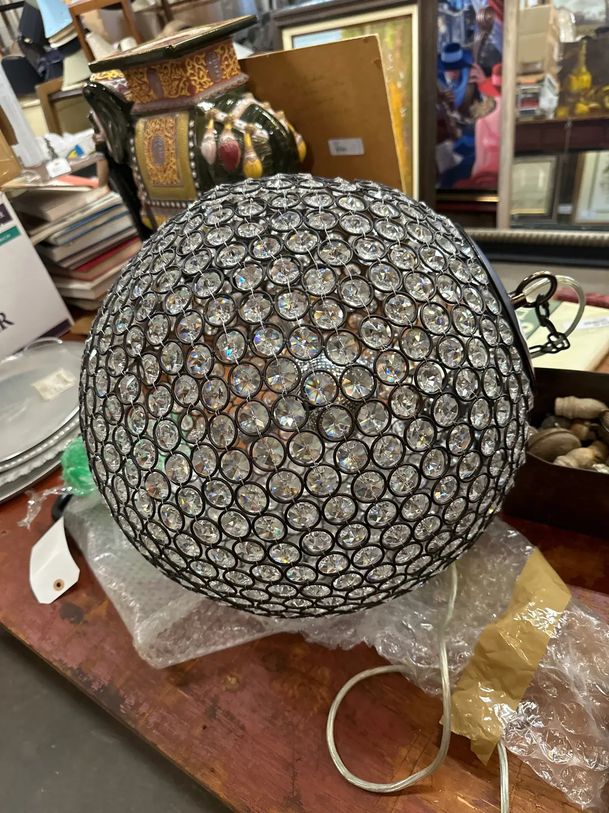 Faceted Large Crystal Orb Hanging Light 1