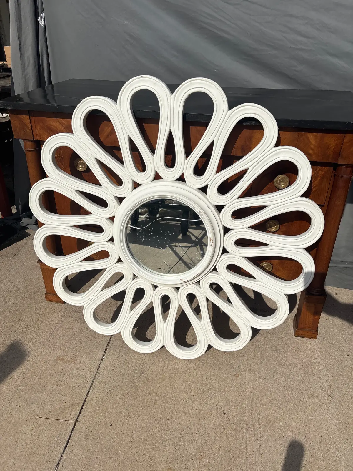 Round White Mirror Frame With Loop - As Found 1