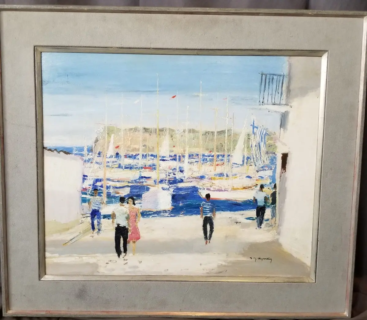 Impressionist Oil Painting Of Sailboats In A Harbor By Z.M.. Dwardin 1