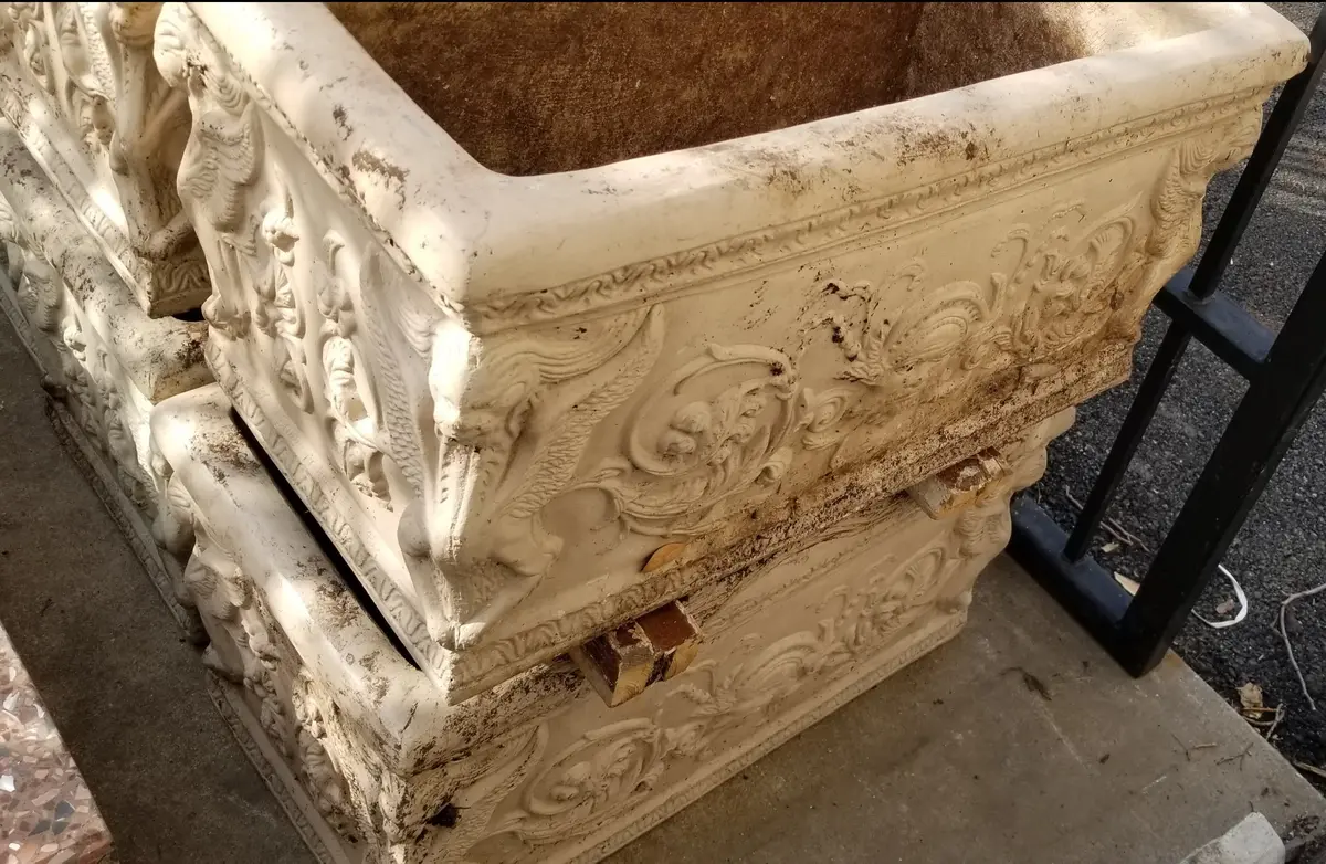 Large Rectangular Concrete Pot Planter With Griffins (Each) 1