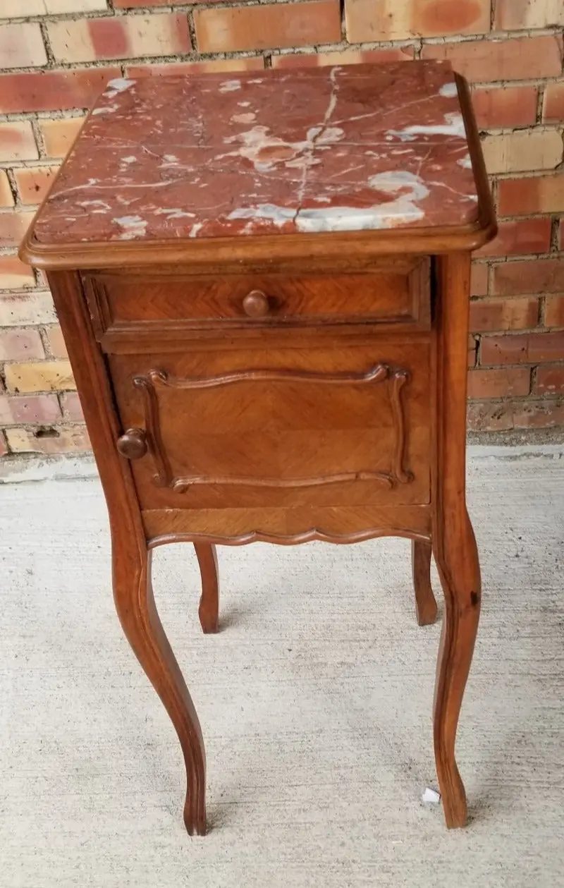 Louis Xv Marble Top Walnut Stand-As Is No Bottom Shelf 1