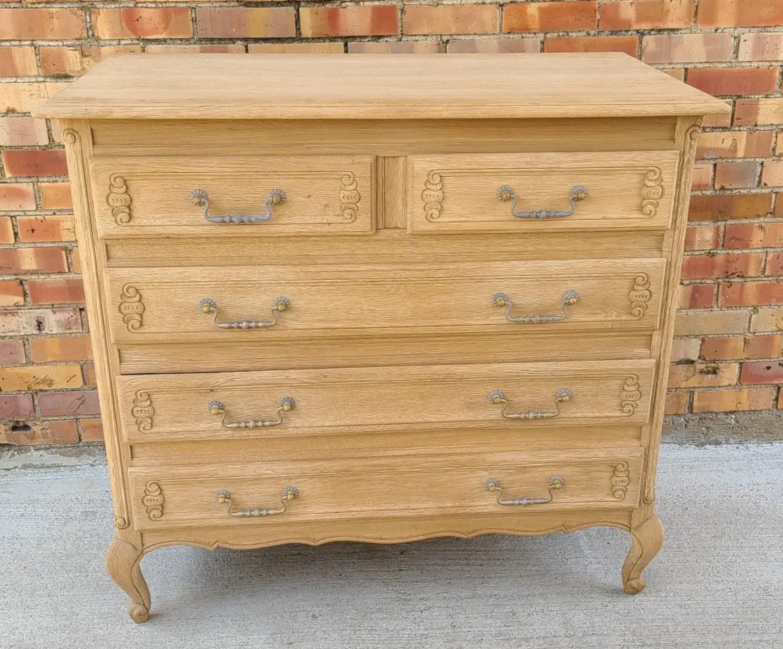Country French Raw Oak 5 Drawer Chest 1