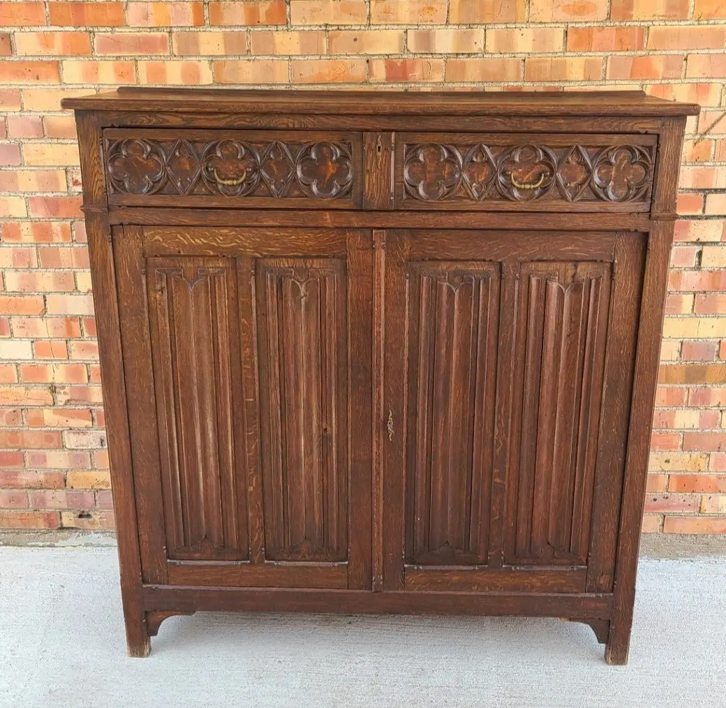 Tall Shallow Gothic Cabinet With Quatrifoil 1