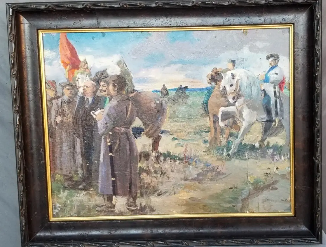 Impressionst Oil Painting Of Men (Possibly Lenin) And A Man On A White Horse 1