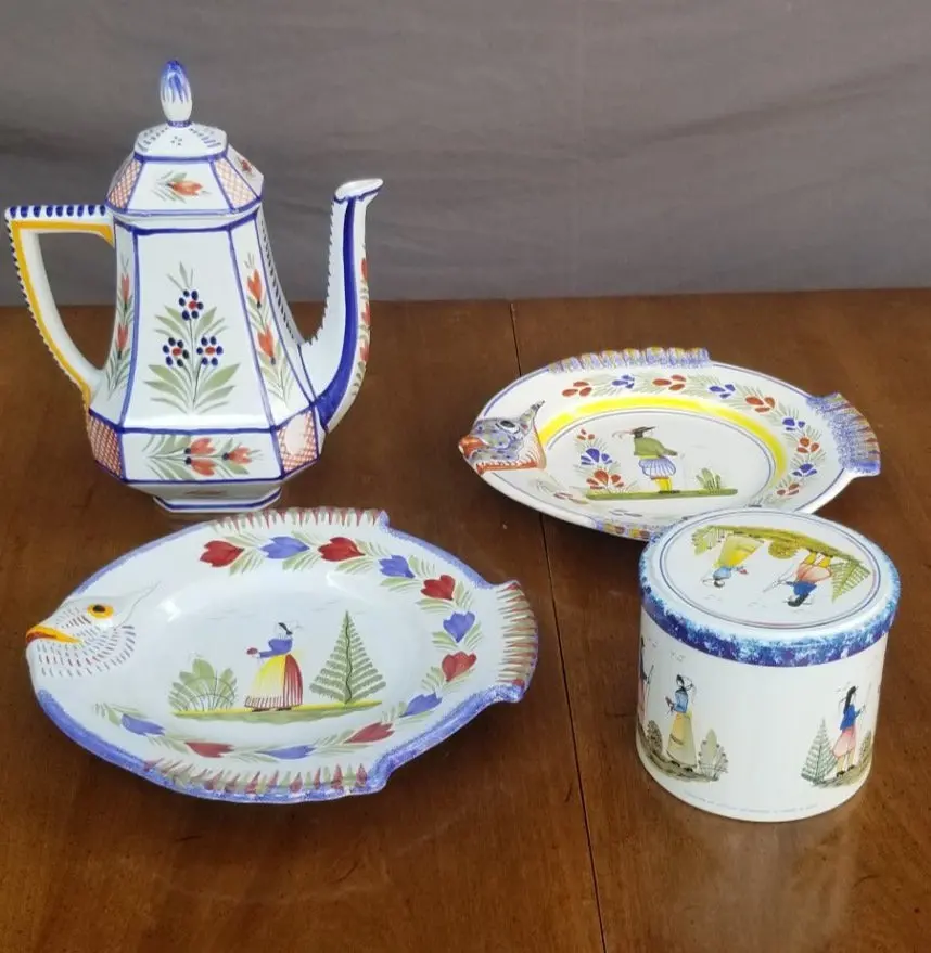 Hb Henriot Quimper Pottery 3 Piece Set 1