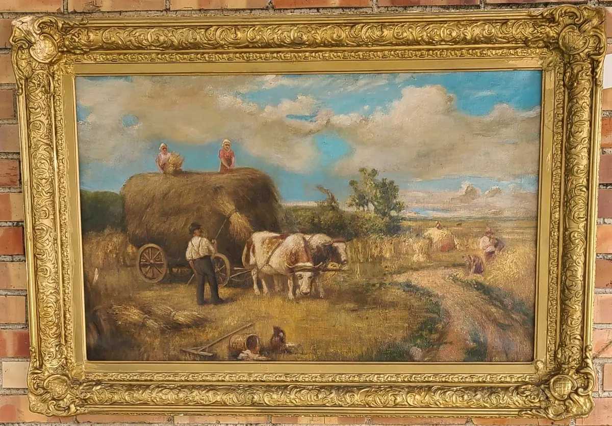 Oil Painting "Harvesting The Hay" By James Thomas Linnell (1820-1905) 1