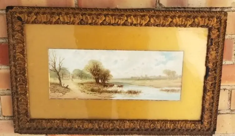 Small Gold Framed Buccolic Water Color Signed Rf Mcintyre 1