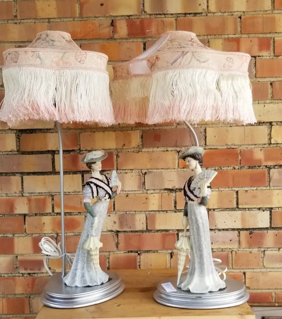 Pair Of Resin Victorian Lady Lamps 1