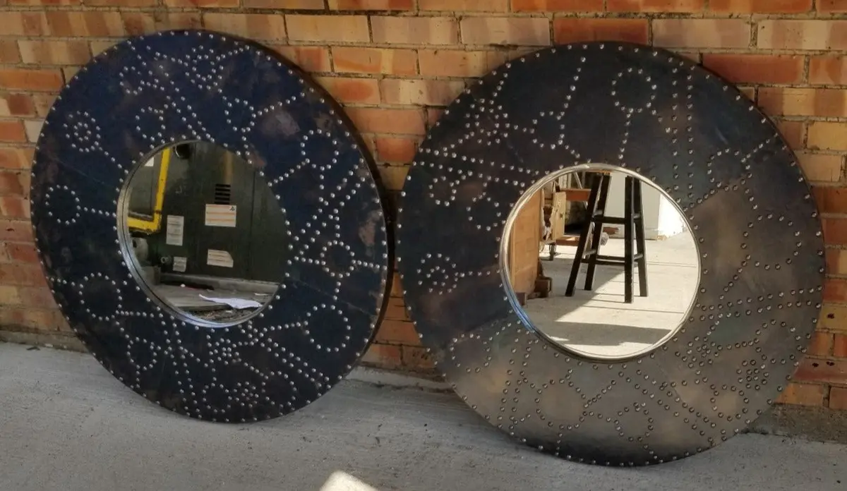 Round Black Framed Mirror With Detail (Each) 1