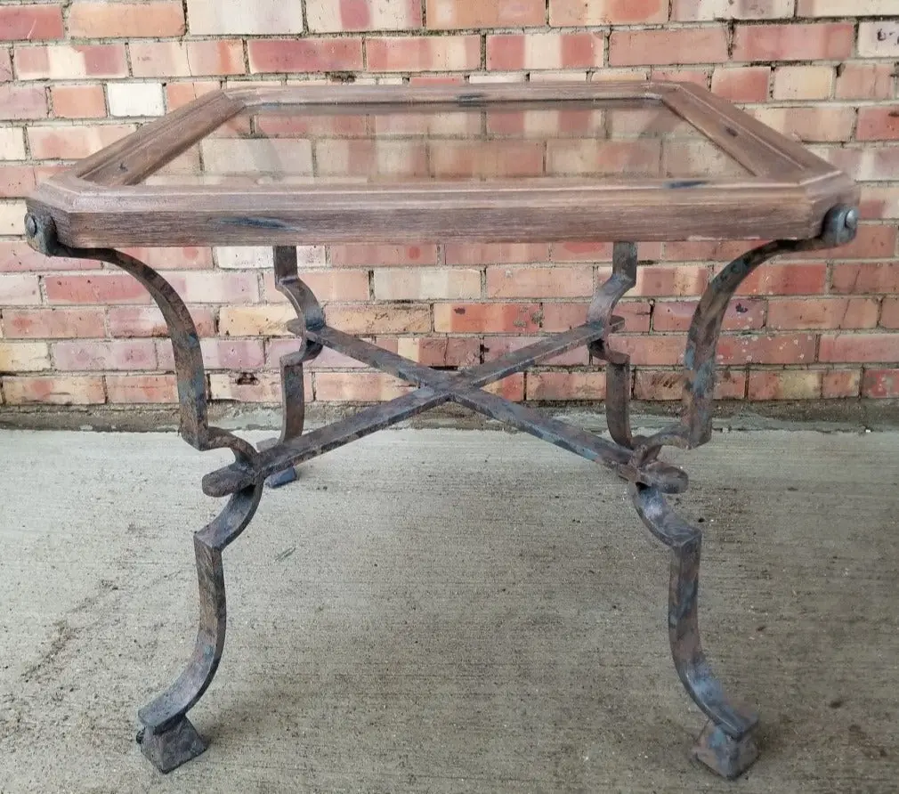 Square Iron Base Side Table With Wood And Glass Top 1