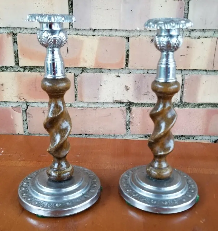 Pair Of Small Barley Twist With Silver Candle Stands 1