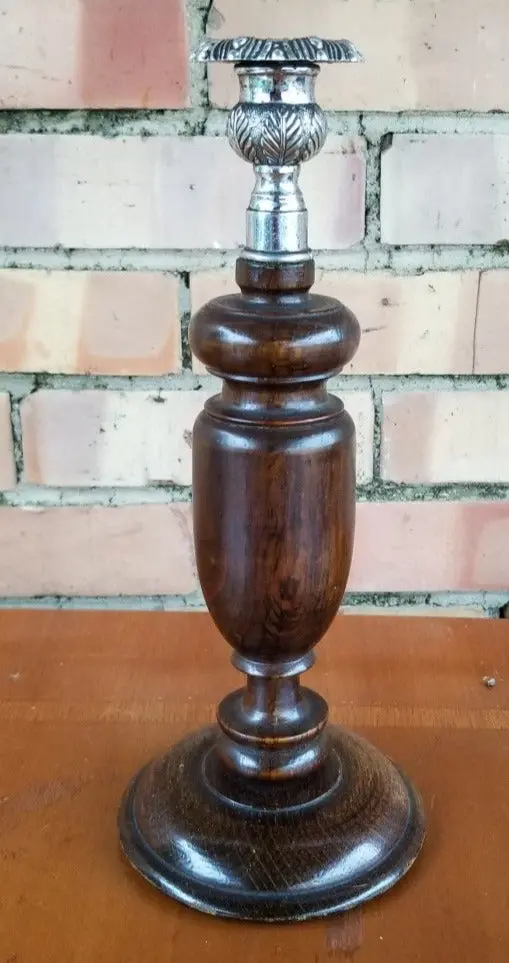 Single Oak And Silver Candle Stand 1