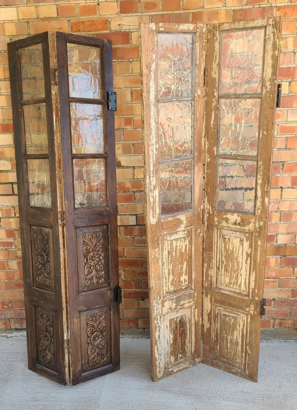Pair Of Glass And Wood Panel Folding Screens 1