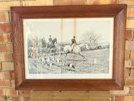 1940'S Black And White Fox Hunt Scene Print As Found 1