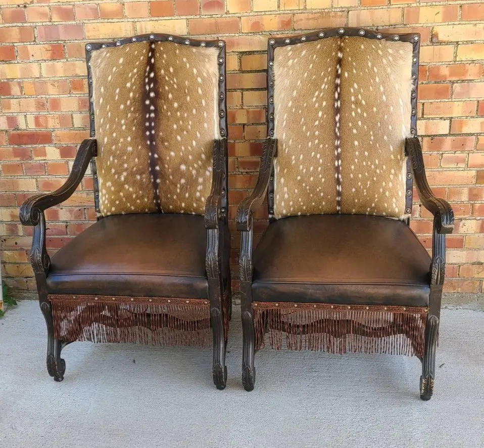 Pair Of Hide Back With Leather Seats Throne Chairs 1