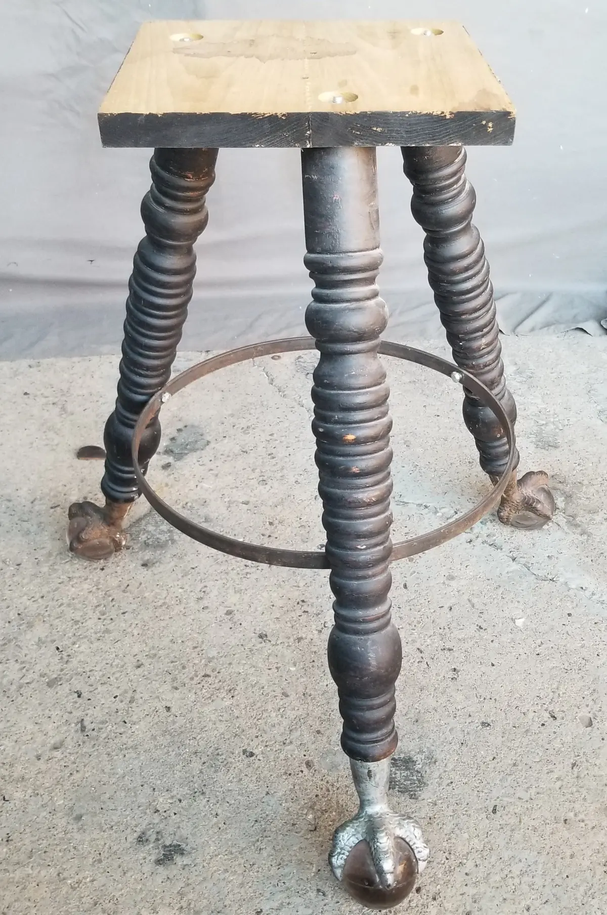 3 Leg Ebonized Table Base With Glass Ball And Claw Feet 1