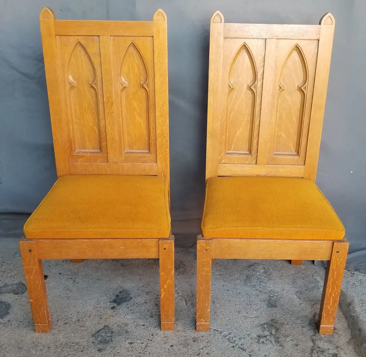 Pair Of Methodist Gothic Oak Chairs 1