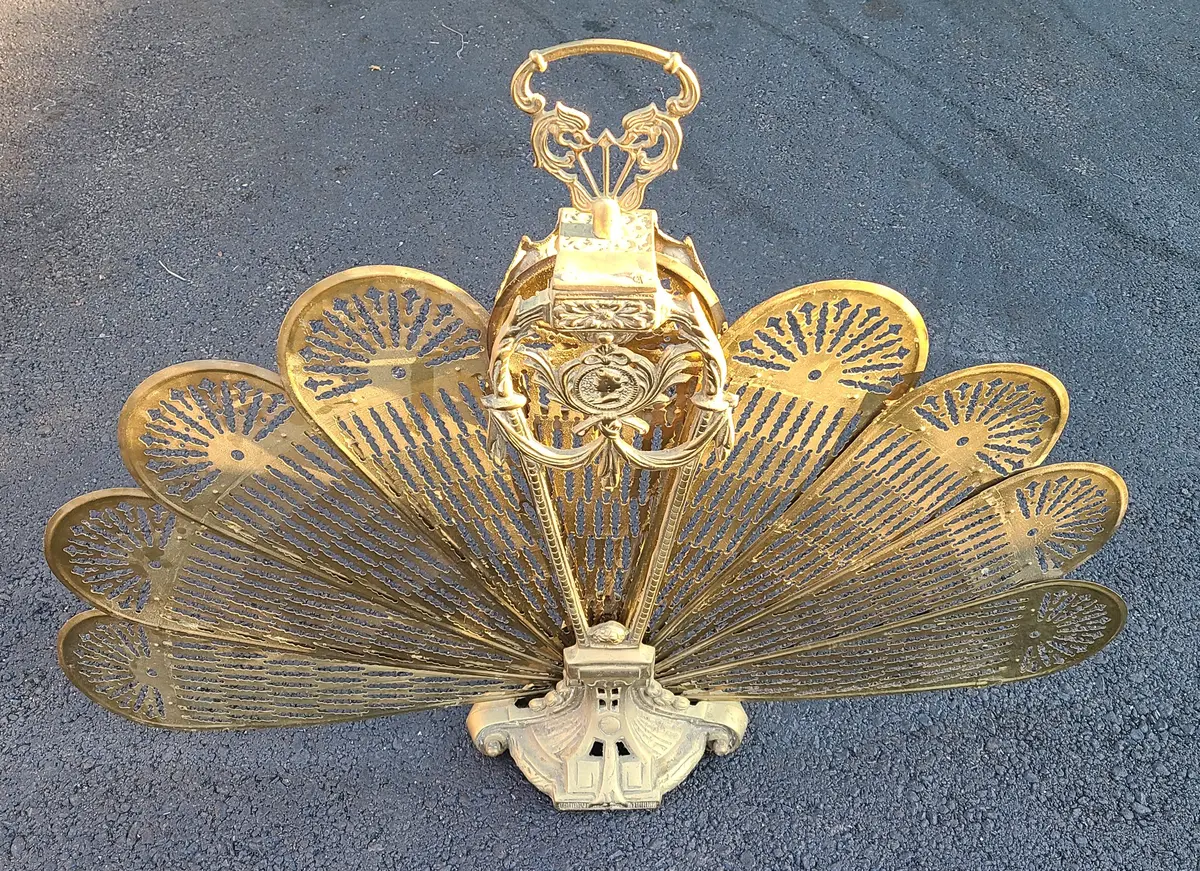 Brass Fan Shaped Folding French Fireplace Screen 1