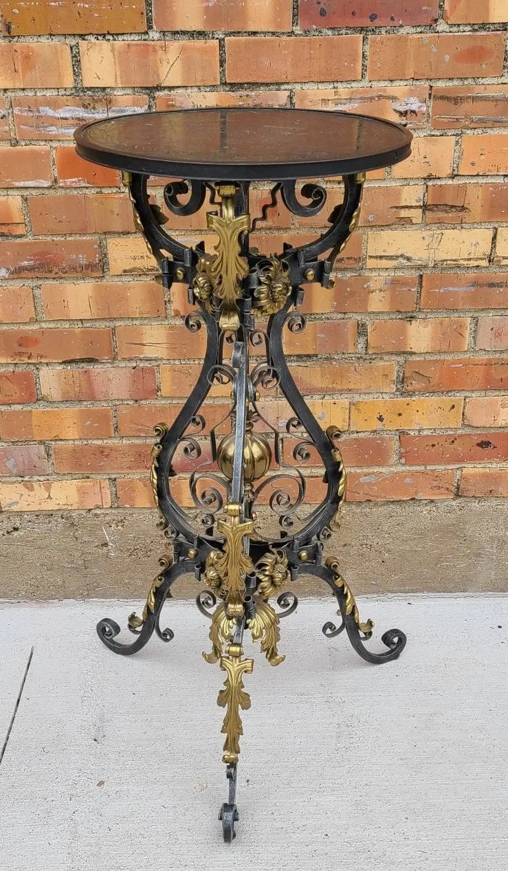 Ornate Iron And Brass Stand With Embossed Metal Top 1