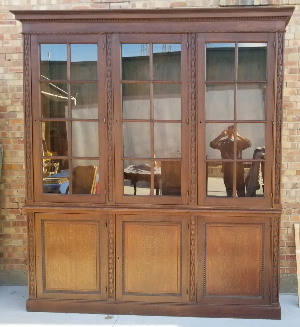 Large French Bookcase With Mullioned Glass Doors 1