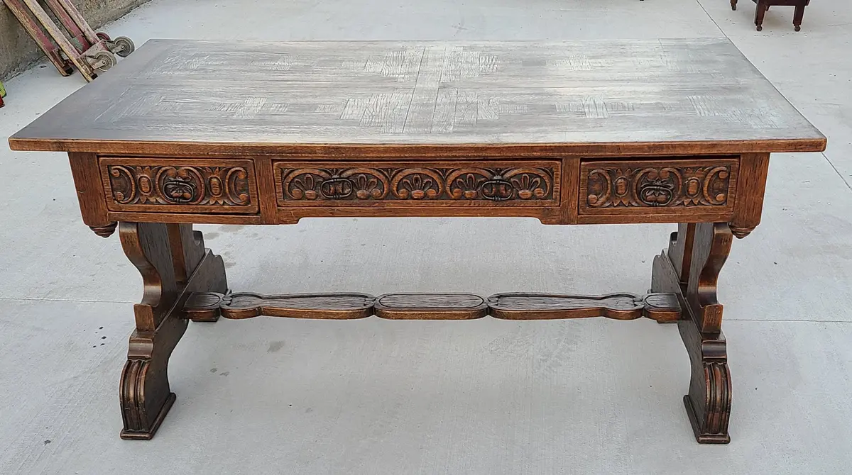 French Oak Monastery Table With 3 Drawers 1