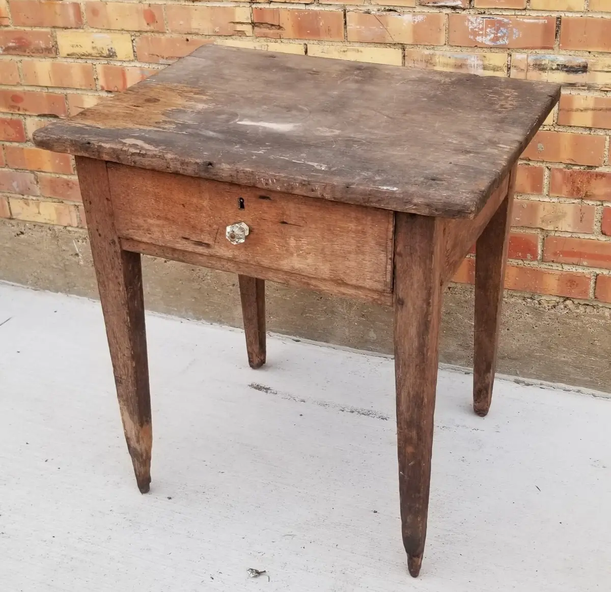 Primitive Rustic  Tapered Leg Table Single Drawer 1