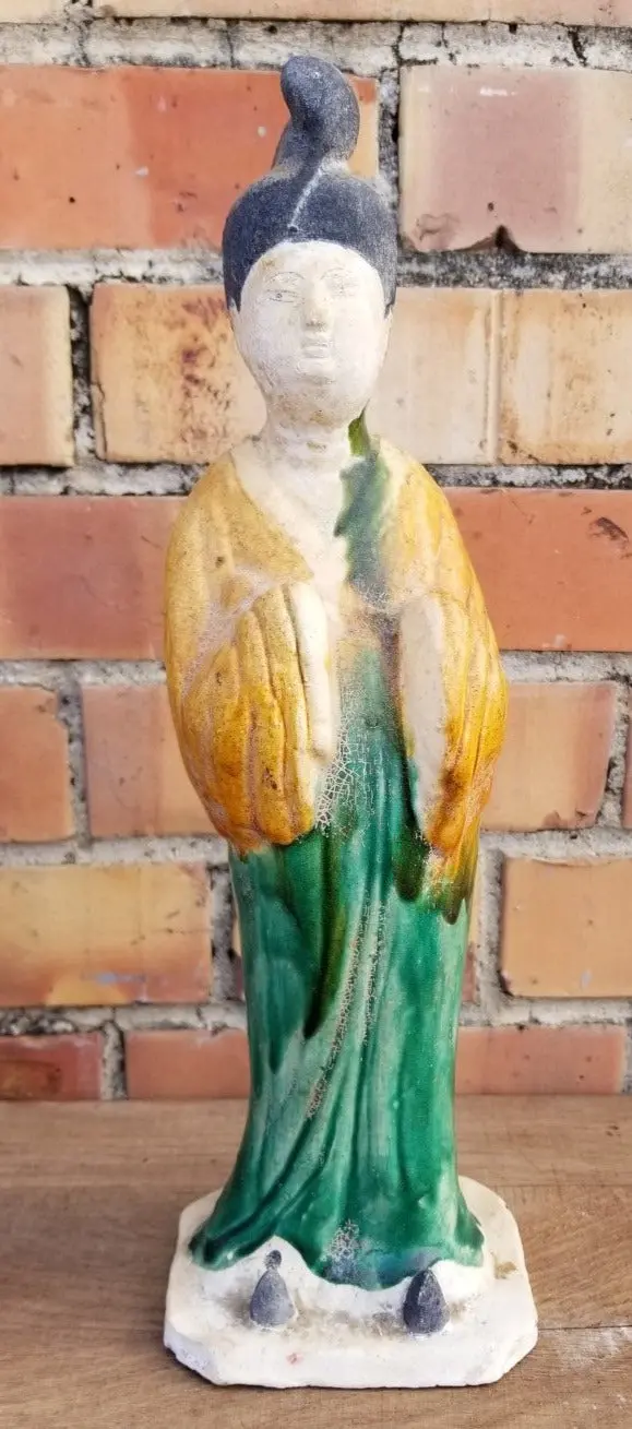 Glazed Pottery Green Geisha Statue 1