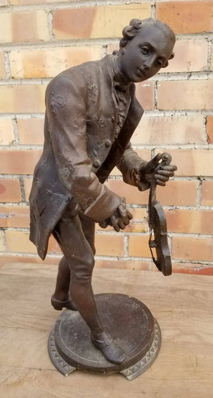 Spelter Man With Violin Statue-As Found 1