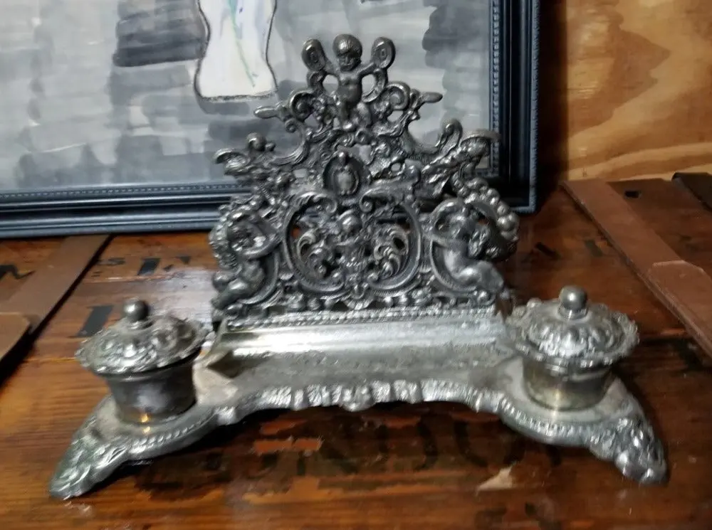 Silver Plate Desk Inkwell 1