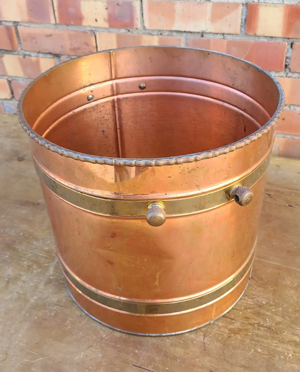 Copper And Brass Bucket - Missing Handle 1