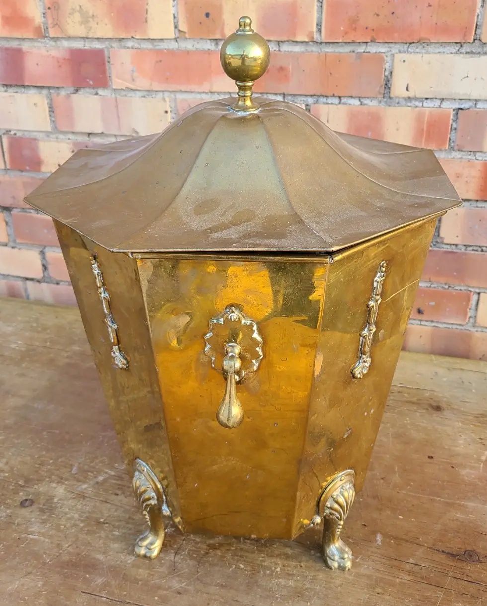 Octagonal Brass Coal Hod 1