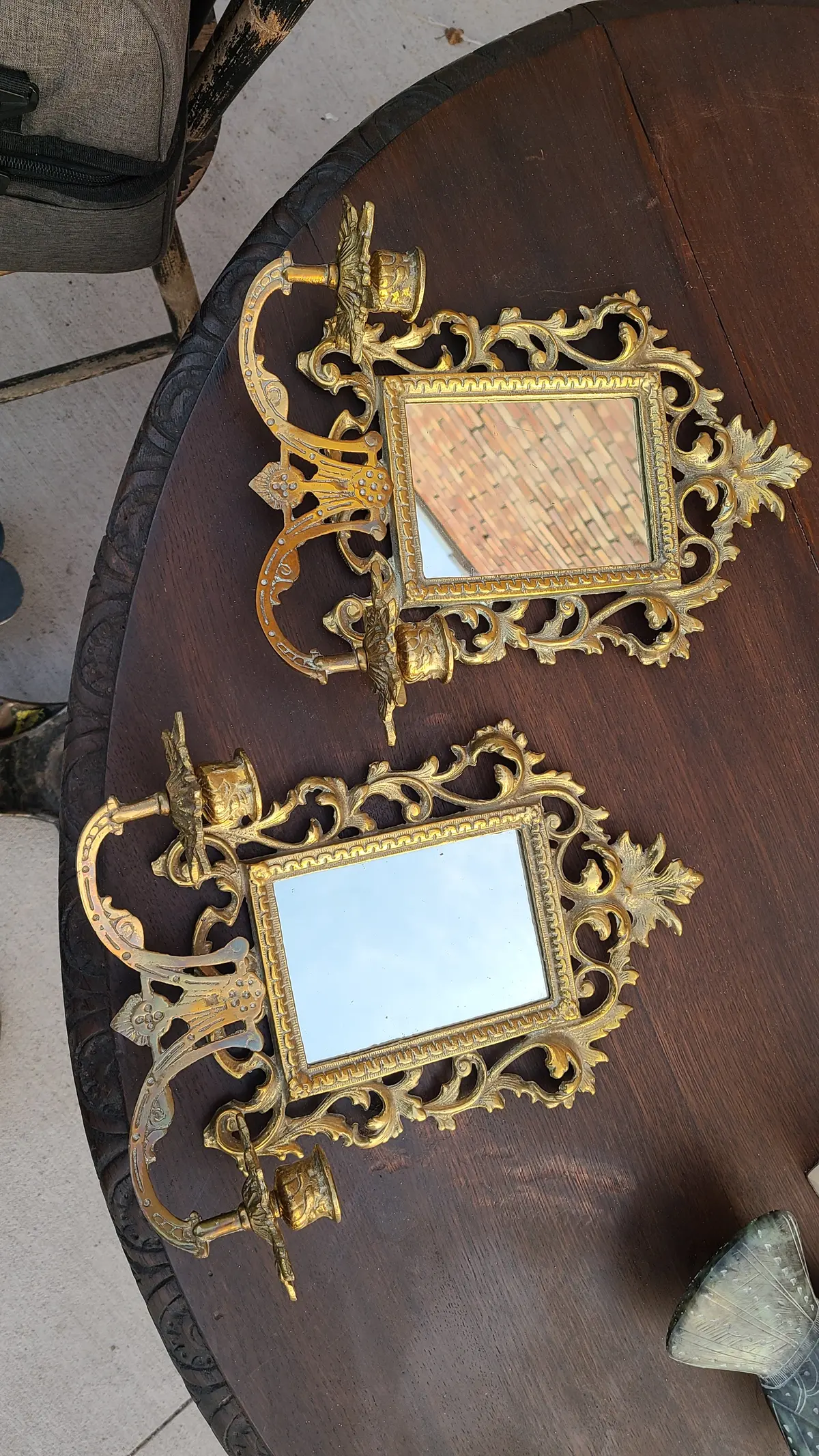 Sold Pair Of Mirrored Brass Candle Sconces 1