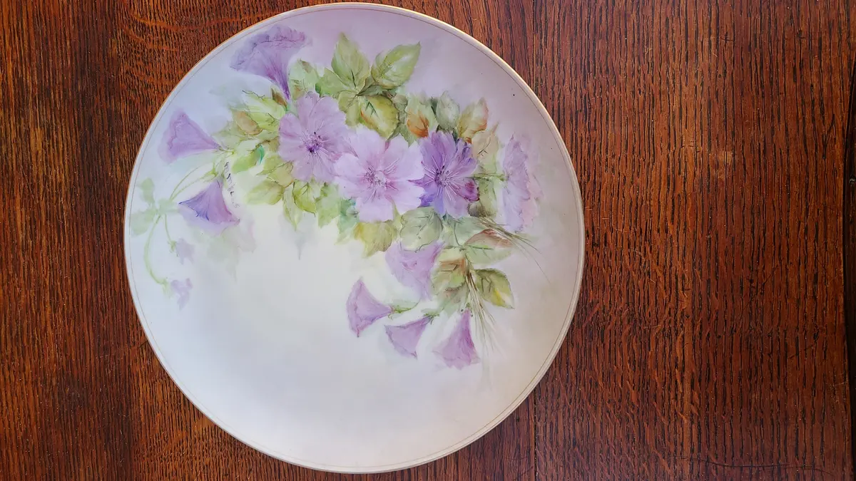 Hand Painted Morning Glories Plate 1