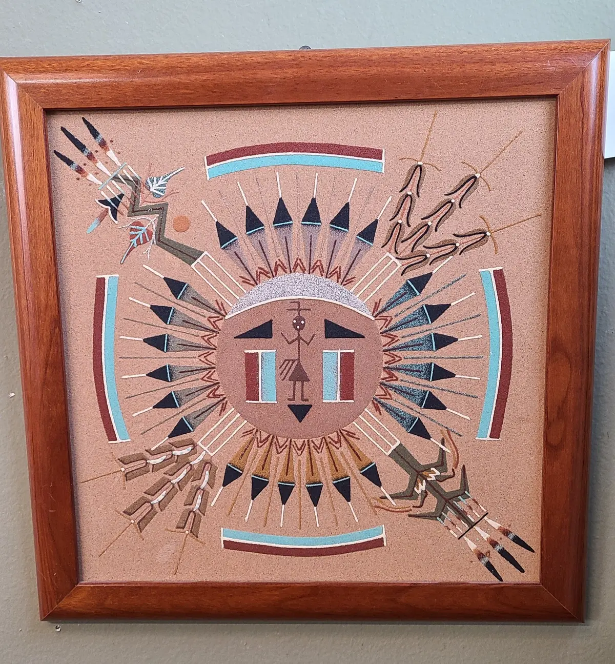 Medium Navajo Sand Painting With Figure In Center 1