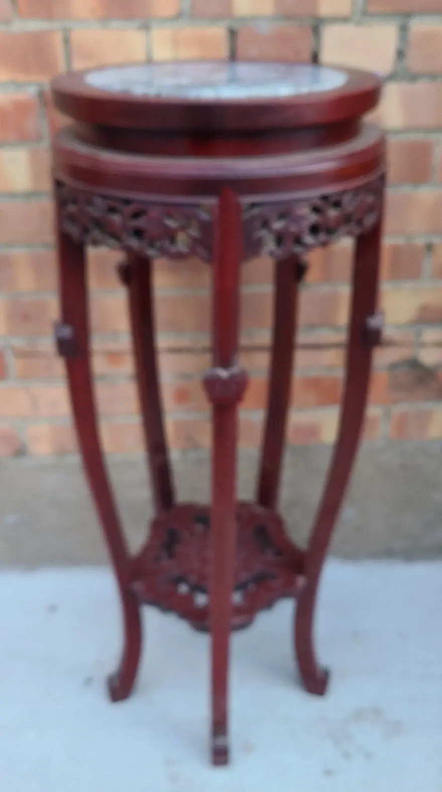 Red Lacquer Chinese Marble Top Stand 1