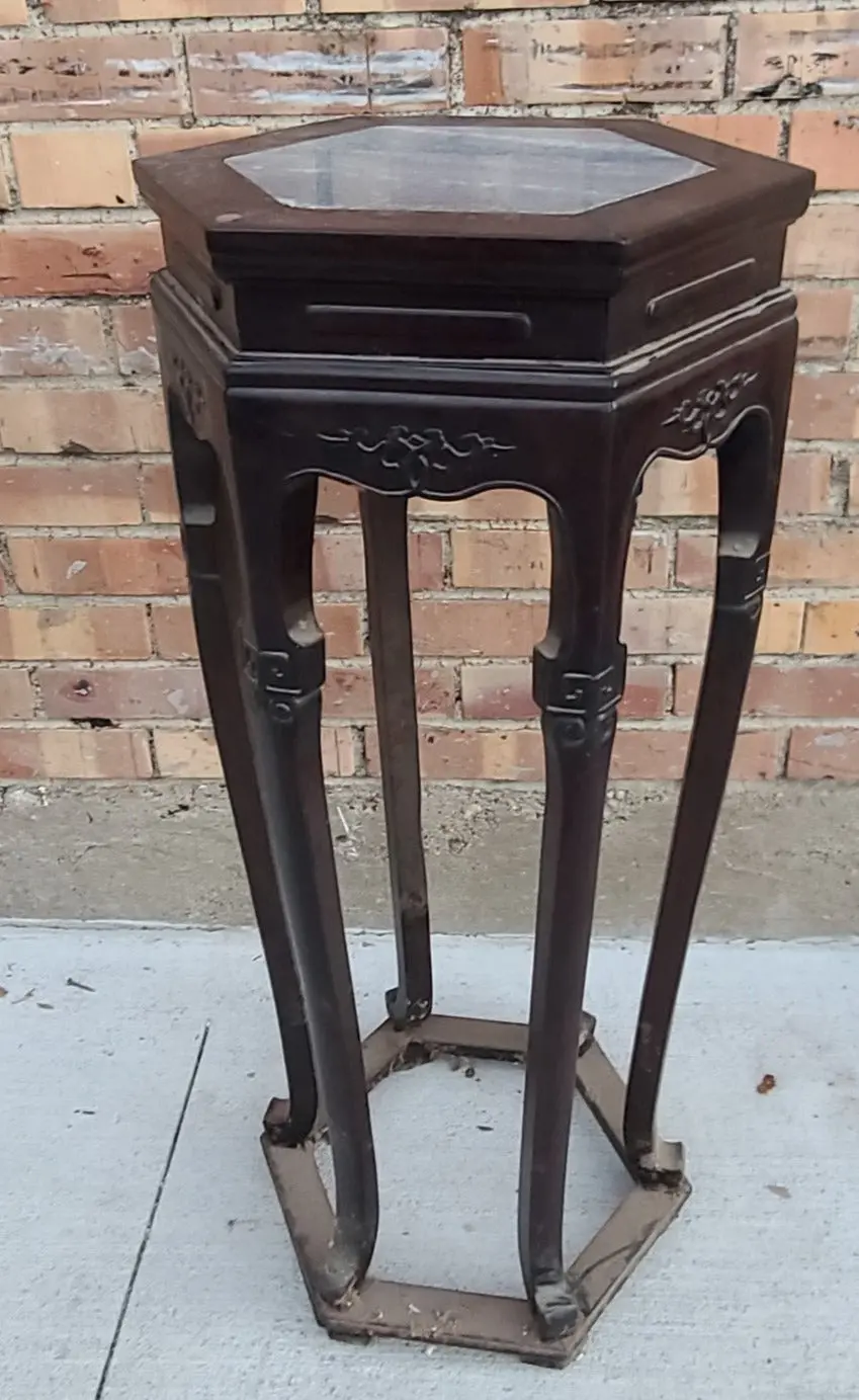 As Found Hexagon Brown Chinese Stand With Curved Legs 1
