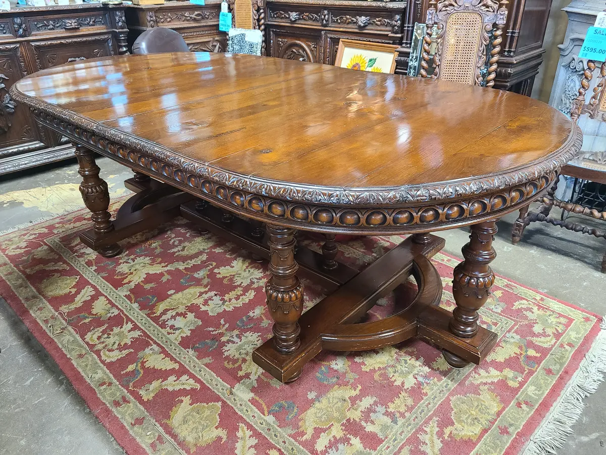 Huge Carved Oak Dining Table Late 19Th Century 1
