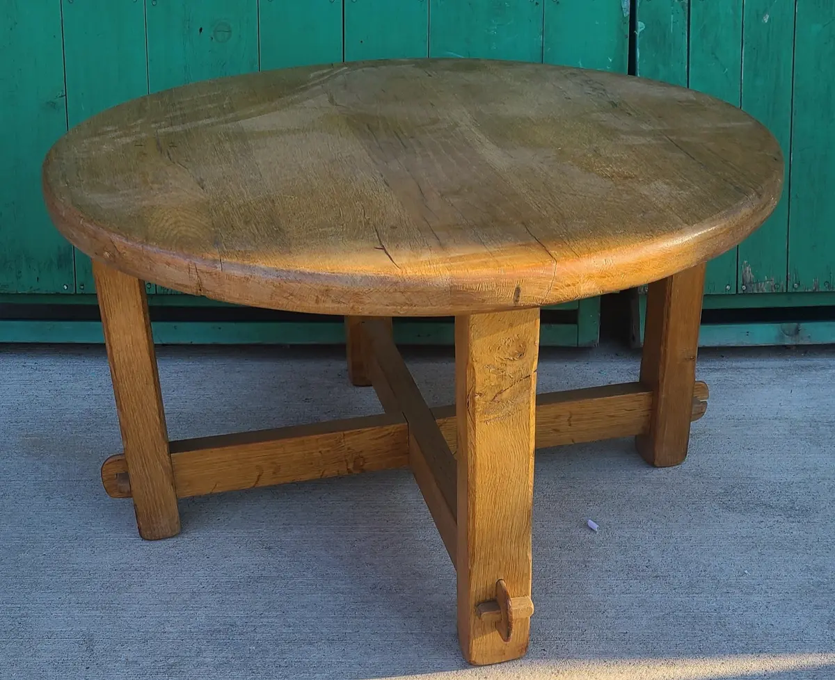 Through Tenoned Round Rustic Oak Low Table 1