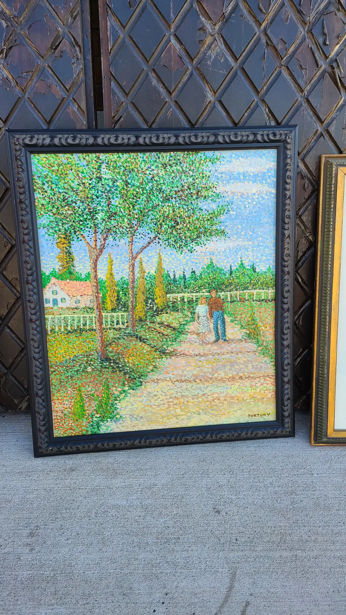 Poinillism Painting Of Couple On A Path Signe Fortuny 1