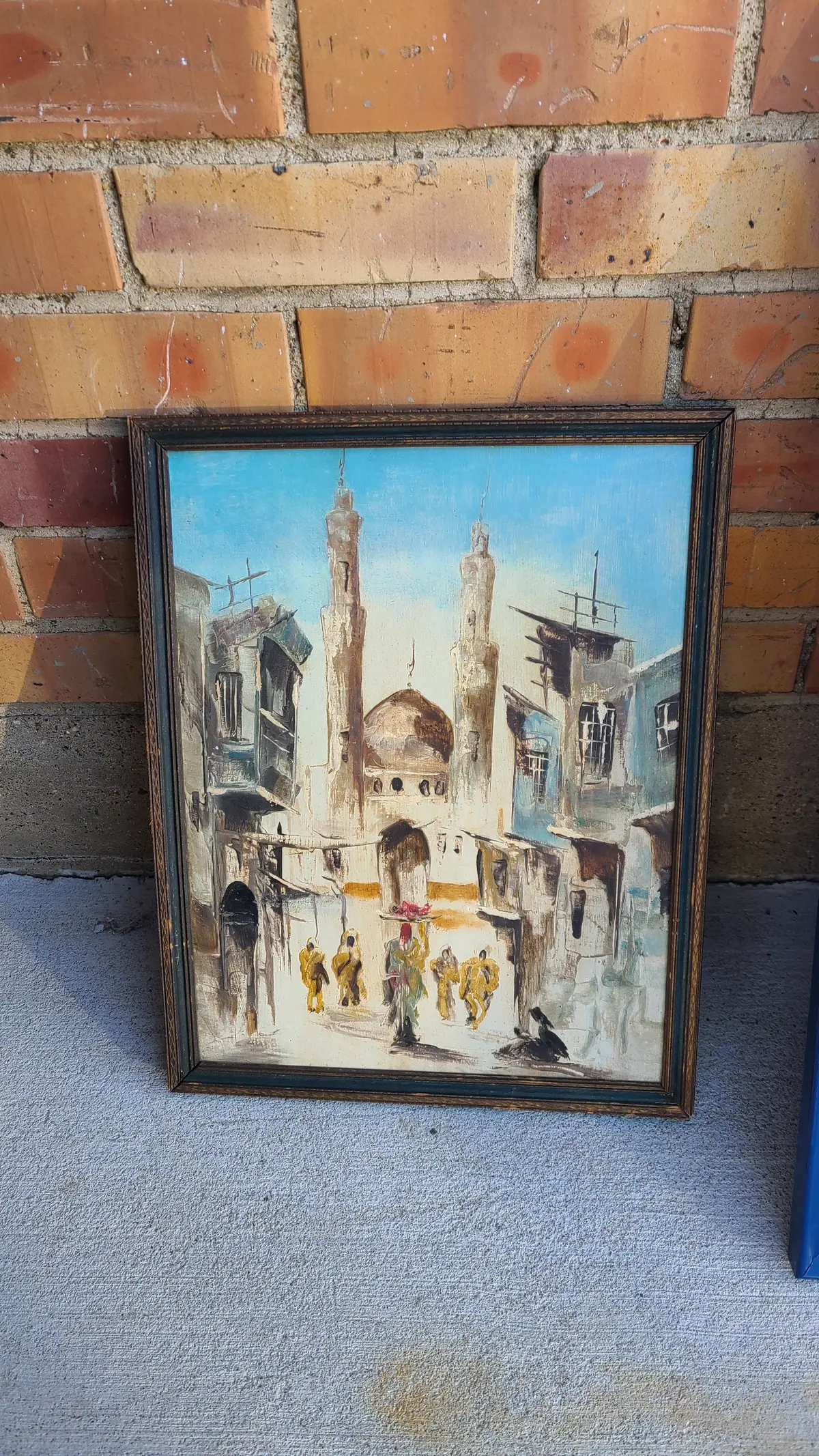 Framed Impressionist Oil Painting Of A Mosque On A Street 1