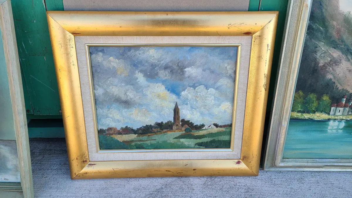Oil Painting Of A Church On A Hill With Great Clouds 1